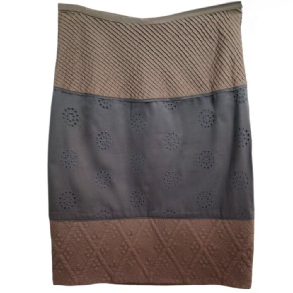 Catherine Malandrino textured neutral quilted pencil skirt 0